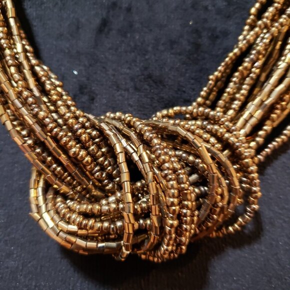 Womens Fashion Gold Tone Multi Strand Seed Beaded Necklace with Lobster Clasp - Picture 3 of 7